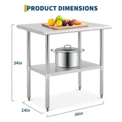Commercial Stainless Steel Worktable,30"x48" /24"x60"  / 24"x48" / 24"x36" 2-Tier Prep Table with Adjustable Height,