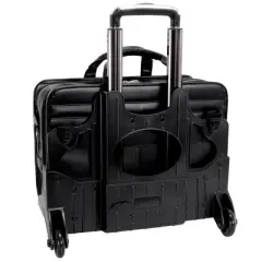McKlein Clinton   Leather Patented Detachable Wheeled Laptop Bag - Black