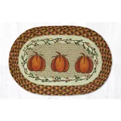 Earth Rugs Harvest Pumpkin Oval Braided Placemat 13"x19" &ndash; Rustic Fall Thanksgiving Table Decor