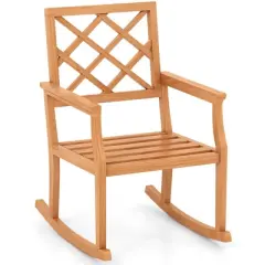 Costway 1/2 PCS Teak Wood Rocking Chair with Backrest and Slatted Seat Backyard and Lawn