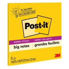 Post-it&reg; Super Sticky Big Note, 11 in. x 11 in., Yellow, 30 Sheets/Pad, Pack of 3