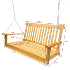 CAVINAS Swing Chair Outdoor, Front Porch Swing with Armrests, Wood Bench Swing with Hanging Chains, for Outdoor Patio, Garden Yard, Porch, Teak
