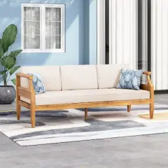 GDFStudio Bianca 73" Outdoor Acacia Wood 3- Seater Sofa with Cushions