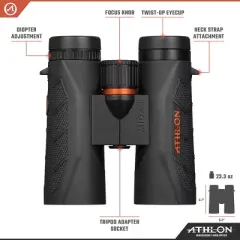 Athlon Optics Midas G2 UHD Binoculars with Eye Relief for Adults and Kids, High-Powered Binoculars for Hunting, Birdwatching, and More
