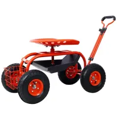 DOMETOUR Rolling Garden Scooter Garden Cart Seat with Wheels and Tool Tray, 360 Swivel Seat,Red---refurbished