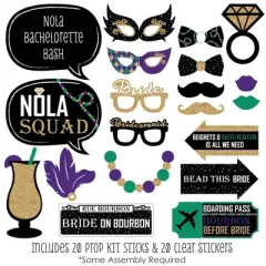 Big Dot of Happiness Nola Bride Squad - New Orleans Bachelorette Party Photo Booth Props Kit - 20 Count