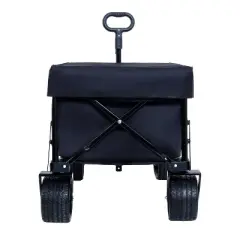 INFURNIC Wheelbarrows And Lawn Carts Collapsible Folding Wagon, Foldable Beach Wagon Garden Cart For Garden, Black, 46.85"*22.05"*41.34"