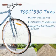 NAYSAYE Bicycle Single Speed Retro Style 700C Road Bike Steel Frame for Men and Women for City Rides, Blue and Gray, 64.97"*24.41"*38.52"