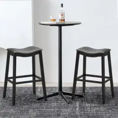 Tangkula Set of 2 Saddle Bar Stools Bar Height Kitchen Chairs w/ Rubber Wood Legs