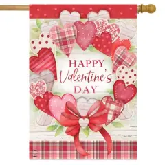 Valentine's Wreath Hearts House Flag Plaid Holiday 28" x 40" Briarwood Lane