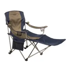 Kamp-Rite Outdoor Folding Tailgate or Camping Lounge Chair with 2 Cupholders, Side Pocket, and Detachable Footrest, Blue and Tan (2 Pack)