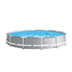 Intex 12ft x 30in Prism Frame Above Ground  Pool w/ Pool Solar Cover Tarp, Blue