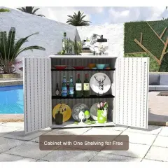 Syemin Storage Shed, Waterproof Storage Shed, Double Shelves for Cleaning Tools and Garden Accessories, White, 34.3"*15"*36.2"