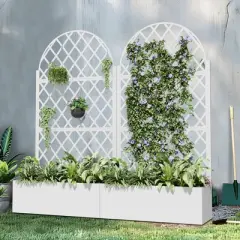 PexFix 72 in. H x 35 in. W White Metal Arch Wall Planter Box with Trellis for Climbing Plants