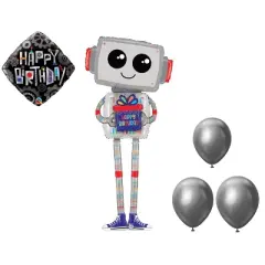 LOONBALLOON Robot AI Balloon Set: 56" Birthday Robot & Cogwheels (3 Latex)