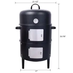 SEVOBAL Grill Cookware Heavy-Duty Steel Charcoal Smoker with Precise Temperature Control, Round Smoker for Grilling, Smoking, Black, 21.5"*17"*33.88"