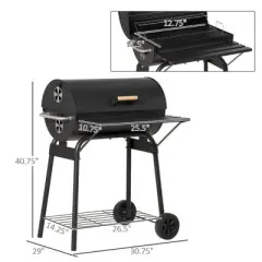 NicBex 30.75" Steel Portable BBQ Charcoal Smoker Grill,Outdoor Camping Grill with Side Shelf,Bottom Grate,Thermometer&Wheels,Idea for Backyard,Camping