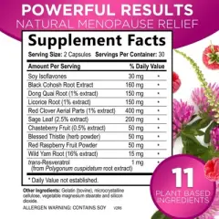 Menopause Support Supplement Highest Potency 1256mg Hot Flash Relief for Women - 60 Capsules By Nature's Nutrition