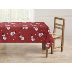 Kate Aurora Holiday Living Christmas Winter Snowman Red Fabric Tablecloth - 8-10 Chairs