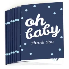 Big Dot of Happiness Hello Little One - Blue and Silver - Boy Baby Shower Thank You Cards (8 count)