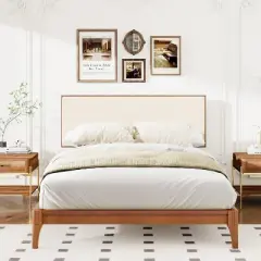 Full/Queen/King Size Solid Dry Bamboo Wood Platform Bed, Bamboo Bed Frame with Adjustable Headboard - ModernLuxe