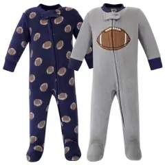 Hudson Baby Infant Boy Fleece Zipper Sleep and Play 2pk, Football