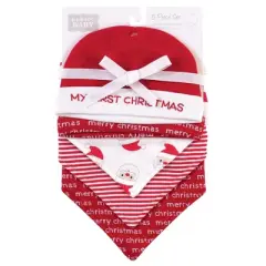 Hudson Baby Infant Boy Cotton Bib and Caps Set 5pk, Santa, One Size