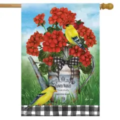 Geranium Watering Can Summer House Flag Goldfinches Birds 28" x 40" Briarwood Lane