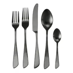 MegaChef Gibbous 20 Piece Flatware Utensil Set, Stainless Steel Silverware Metal Service for 4 in Black
