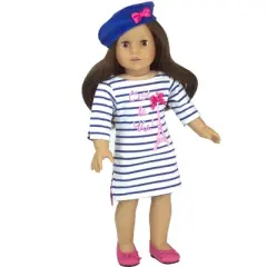 Sophia&rsquo;s Striped Eiffel Tower Dress & Beret for 18&rdquo; Dolls, Royal Blue