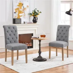 Yaheetech 2pcs Classic Fabric Upholstered Dining Chair Kitchen Chair