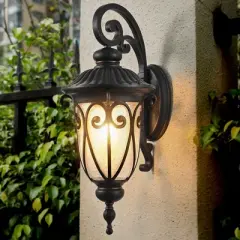 Gulches Outdoor Wall Lights - 23" Classic Black Vintage Lantern with Bubble Glass for Porch and Patio