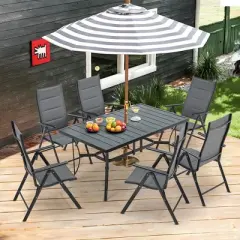 EROMMY Foldable Patio Dining Set with Metal Table & Aluminum Chairs - Durable, All-Weather Furniture for Garden, Lawn & Patio - Gray
