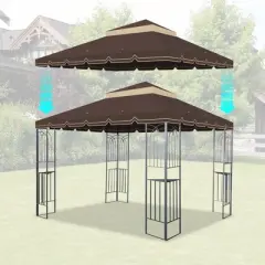 Gulches 10x10 Ft Outdoor Patio Gazebo Replacement Canopy - Double Tiered Roof Top Cover Only (Frame Not Included) - Greatwall Border Design, Brown