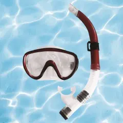 Pool Central 2pc Zray Teen/Young Adult Scuba Mask with Snorkel Dive Set - Medium/Large - Red/Black