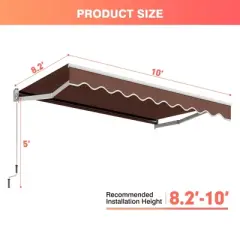 Costway 10' x 8.2' Retractable Awning Sunshade Shelter Manual Crank Handle Coffee