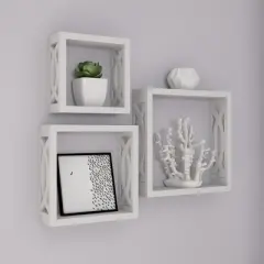 Floating Shelves- Open Cube Wall Shelf Set with Hidden Brackets, 3 Sizes to Display D&eacute;cor, Photos, More- Hardware Included by Lavish Home (White)