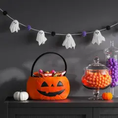 Halloween Pumpkin Round Polyester Trick or Treat Decorative Bling Basket - Hyde and EEK! Boutique&trade;