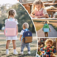 Kids Backpack for Girls, Lightweight Quilted Color-blocked Bookbag Preschool Backpack for Kindergarten Children Light Purple Pink