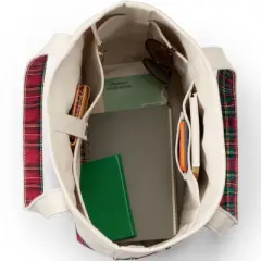 Lands' End Medium Print 5 Pocket Open Top Canvas Tote Bag