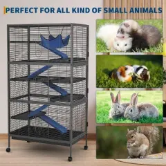Acekool 50" Heavy-Duty 6-Tier Metal Ferret Cage with Hammock, Ramps, Large Pet Habitat for Ferrets & Chinchillas, 58.6" Tall