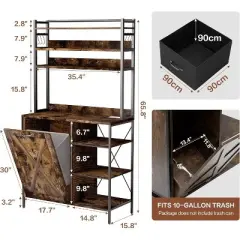 spanspace 66" Kitchen Bakers Rack with Tilt-Out Trash Cabinet with Power Outlet, Removable Drawers & 6 Hooks, Fits 10-Gallon Bins