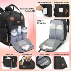 Diaper Bag Backpack with Portable Changing Pad, Pacifier Case and Stroller Straps - Black