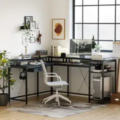 L Shaped Gaming Desk, 68" Computer Desk with File Drawer and Power Outlet