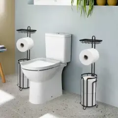 SEVOBAL 2pc Tissue Paper Roll Stand Shelf Bathroom Toilet Paper Storage Holder Floor Standing Toilet Paper Dispenser, Black, 15.8"*7.22"*7.22"