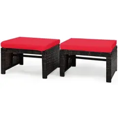 Costway 2PCS Patio Rattan Ottoman Cushioned Seat Foot Rest Furniture Turquoise\Red\White