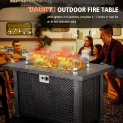44" Gas Fire Pit, 50000BTU Rectangle Propane Fire Table with Cover & Rain Cover, CSA Certified, Black