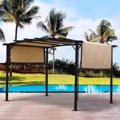 12&iexcl;&Aacute;9 FT Outdoor Pergola Gazebo with Retractable Canopy,Steel Frame Sun Shelter-Maison Boucle