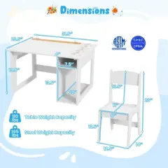 Infans Kid&rsquo;s Art Table & Chair Set with Paper Roll 4 Paint Cups & 2 Storage Shelves