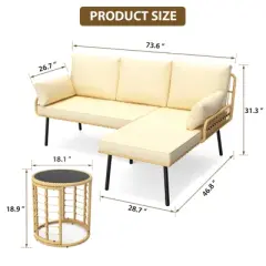 3-Piece L-Shaped Patio Furniture Set, All-Weather Outdoor Sectional Sofa with Cushions and Glass Coffee Table, Perfect for Decks, Gardens, Balconies
